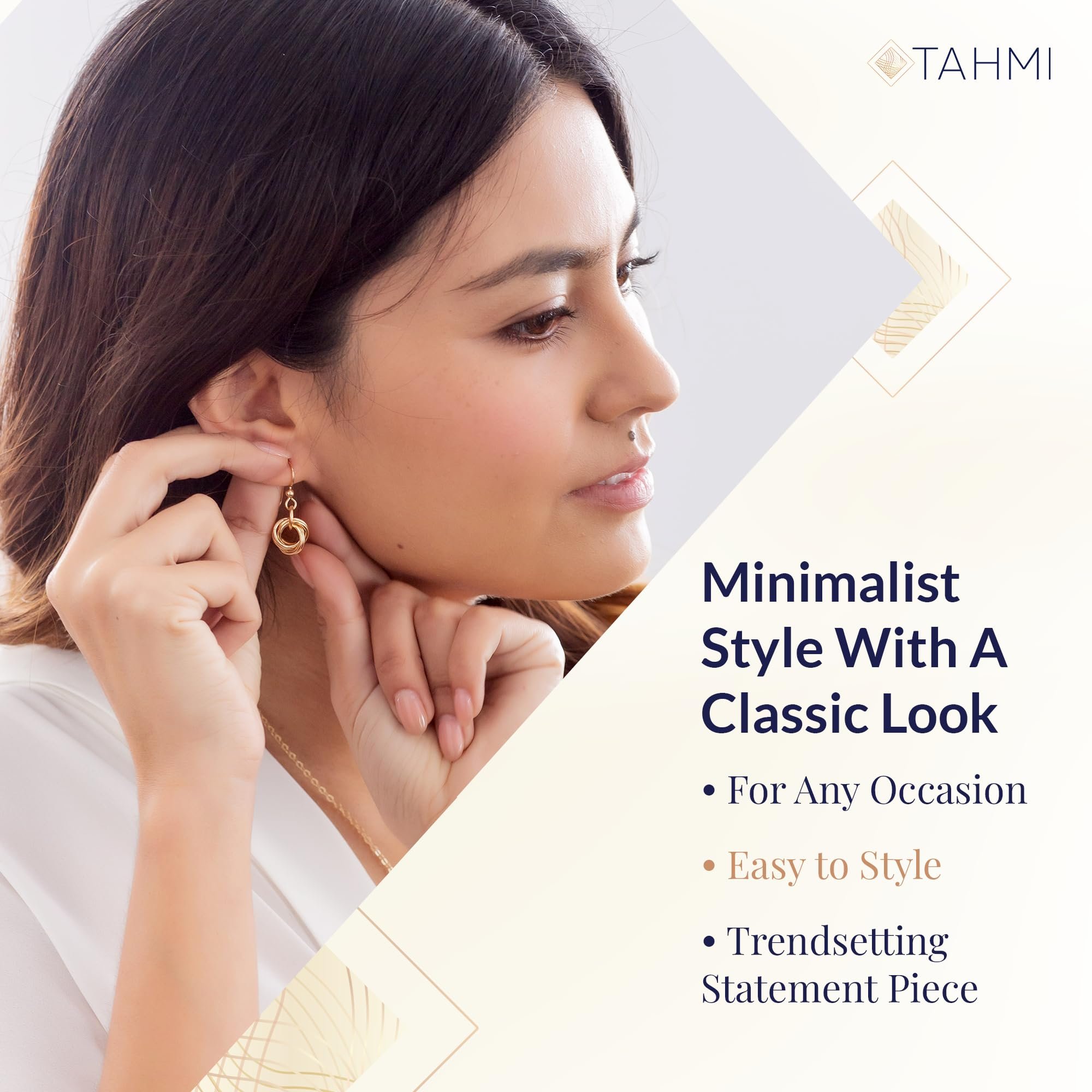 Dainty 14K Yellow Gold-Filled Simple Circle Love Knot Dangle Earrings Elegant Designer Jewelry Gift Idea for Classy Minimalist Women Leverback