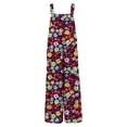 thumbnail image 4 of Linen Overalls for Women Plus Size Fit Casual Floral Printed Linen Jumpsuits High Waist Wide Adjustable Bib Overall Red 3XL, 4 of 6