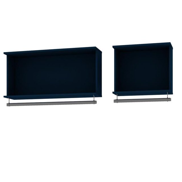 Manhattan Comfort 143GMC4 Rockefeller Square & Rectangle Open Floating Hanging Closet with Shelf & Hanging Rod in Tatiana Midnight Blue, 17.32 x 56.04 x 13 in. - 2 Piece