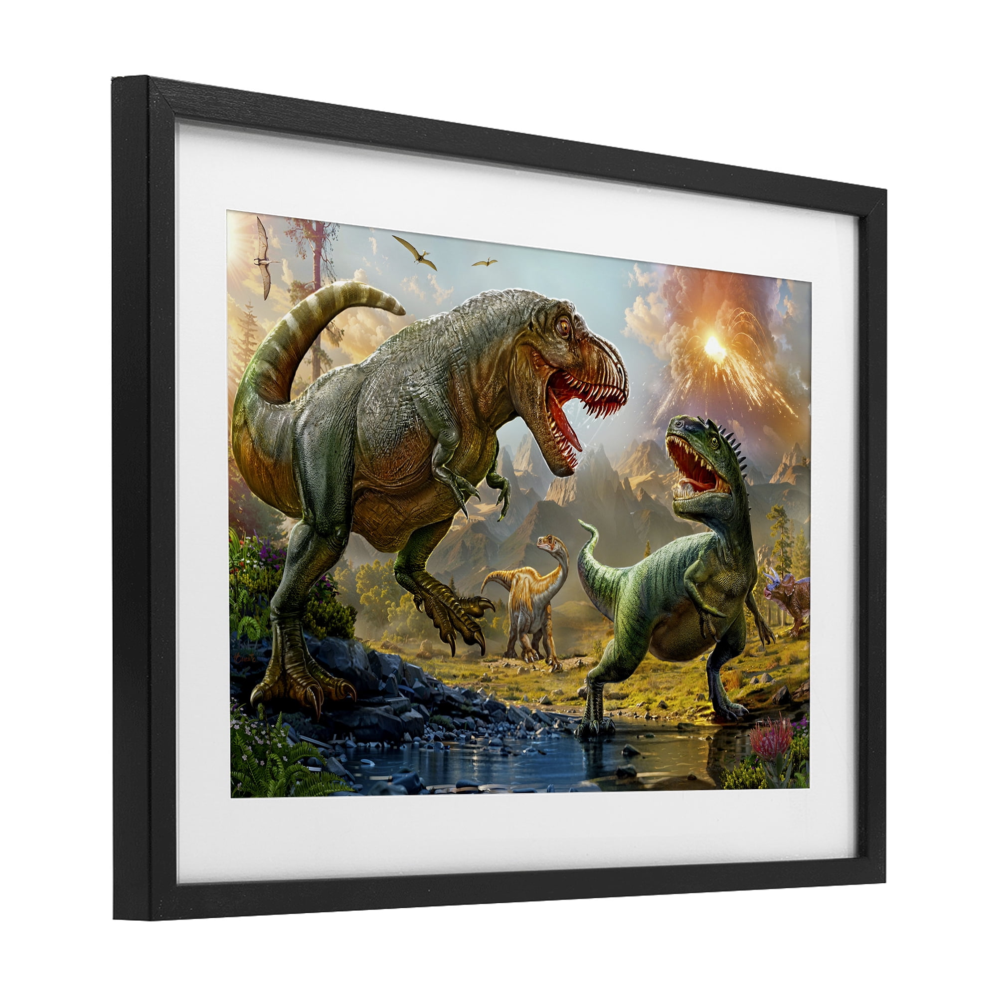 Stupell Industries T-Rex Encounter at Riverbank Black Framed Print Under Glass, design by Henriette Chinaglia