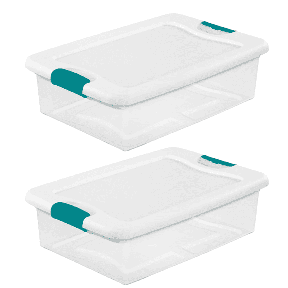 Sterilite Latching Storage Box 32-Qt 2 Pack - Clear Storage Bins with Lids for Organization