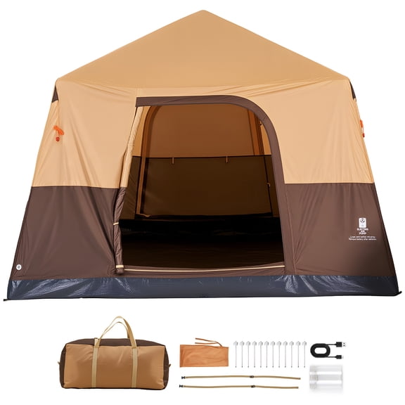 KFFKFF 6-Person Inflatable Camping Tent with Rechargeable Pump, Durable Air Tube & Mesh Windows, Portable Waterproof Design with Carry Bag for Outdoor Adventures, Beige