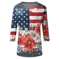 thumbnail image 7 of Wutalume Women's 3/4 Sleeve American Flag Top - Stars and Stripes Independence Day Print V-Neck T-Shirt, 4th of July Outfits for Women, 3/4 Length Sleeve Womens Tops,Multicolor XL, 7 of 7