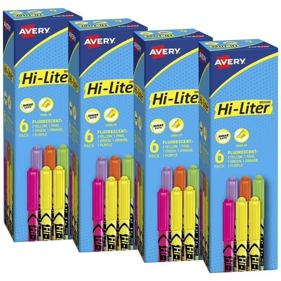 Avery Pen-Style Highlighters, 6 per Pack, 4 Packs (23565)