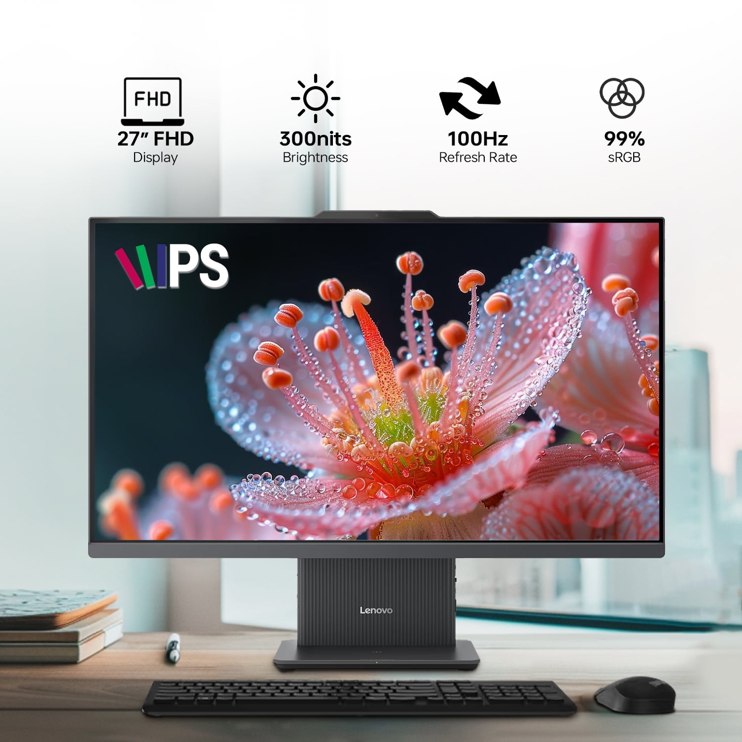 Lenovo IdeaCentre Business Computer All-in-One PC, 27" FHD 100Hz Display, AMD Ryzen 7 8845HS, 32GB DDR5, 1TB SSD, Wi-Fi 6, Windows 11 Home with AI & Microsoft Copilot, Wireless KB & M, Grey