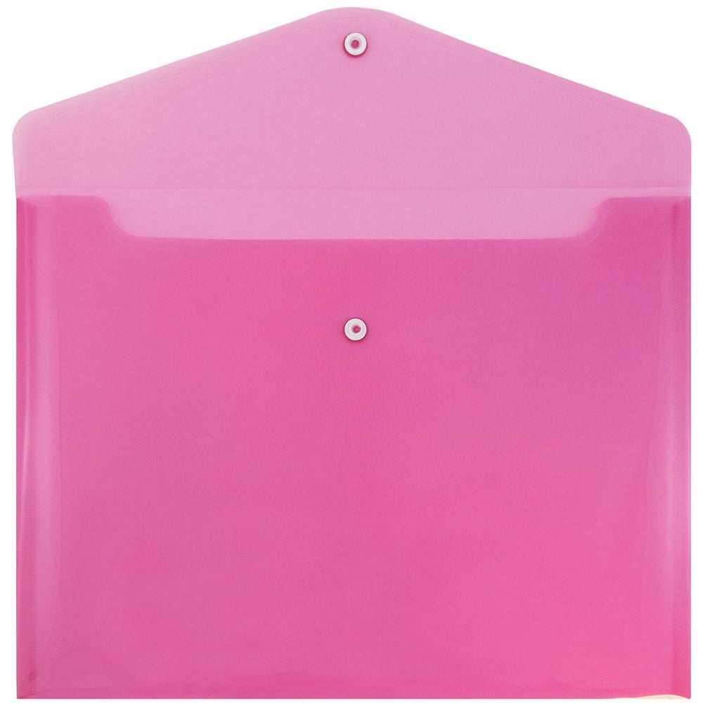 JAM Paper Plastic Envelopes with Snap Closure, Letter Booklet, 9 3/4 x 13, Fuchsia Pink, 3/Pack