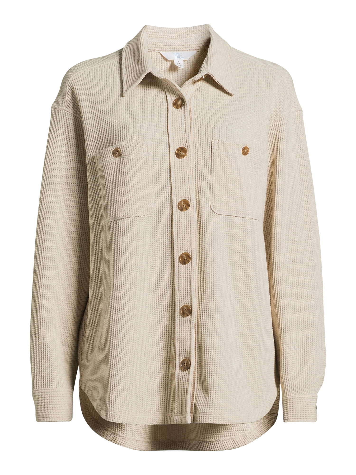 Time and Tru Women's Waffle Knit Shacket, Sizes XS-XXXL