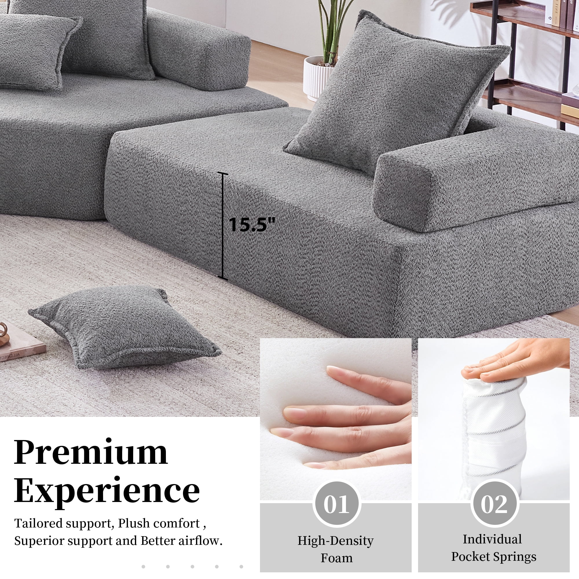 MAYEERTY 156" Oversized U-Shaped Modular Sectional Sofa - Luxury Boucle Convertible Compressed Floor Couch, 4PC Free Combination for Living Room, 2 Colors