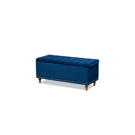 Velvet Upholstered Storage Ottoman Bench - Navy Blue Button-Tufted Footrest
