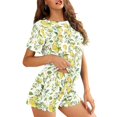 thumbnail image 3 of Yuyamidu Yellow Lemon Ladies Summer Pajama Set Crew Neck Short Sleeve Top & Comfy Shorts Soft Cozy Nightwear Casual Lounge Set, 3 of 7