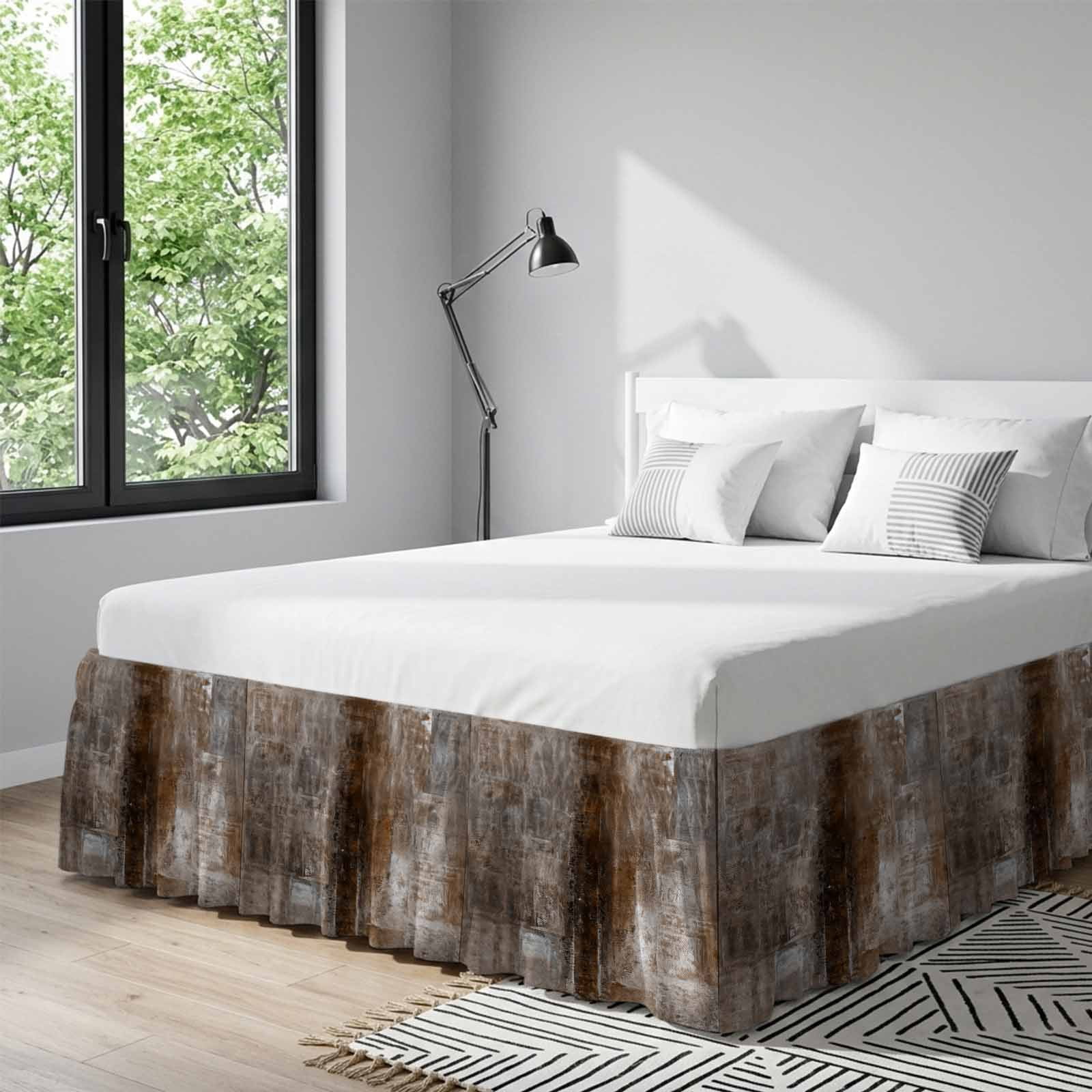 Brown Bed Skirt Queen Size 16 Inch Drop, Adjustable & Elastic Wrap Around Bed Skirts Pleated Dust Ruffles For Twin Full Queen Cal King Base Beds, Retro Oil Painting Modern Abstract Art Aesthetics