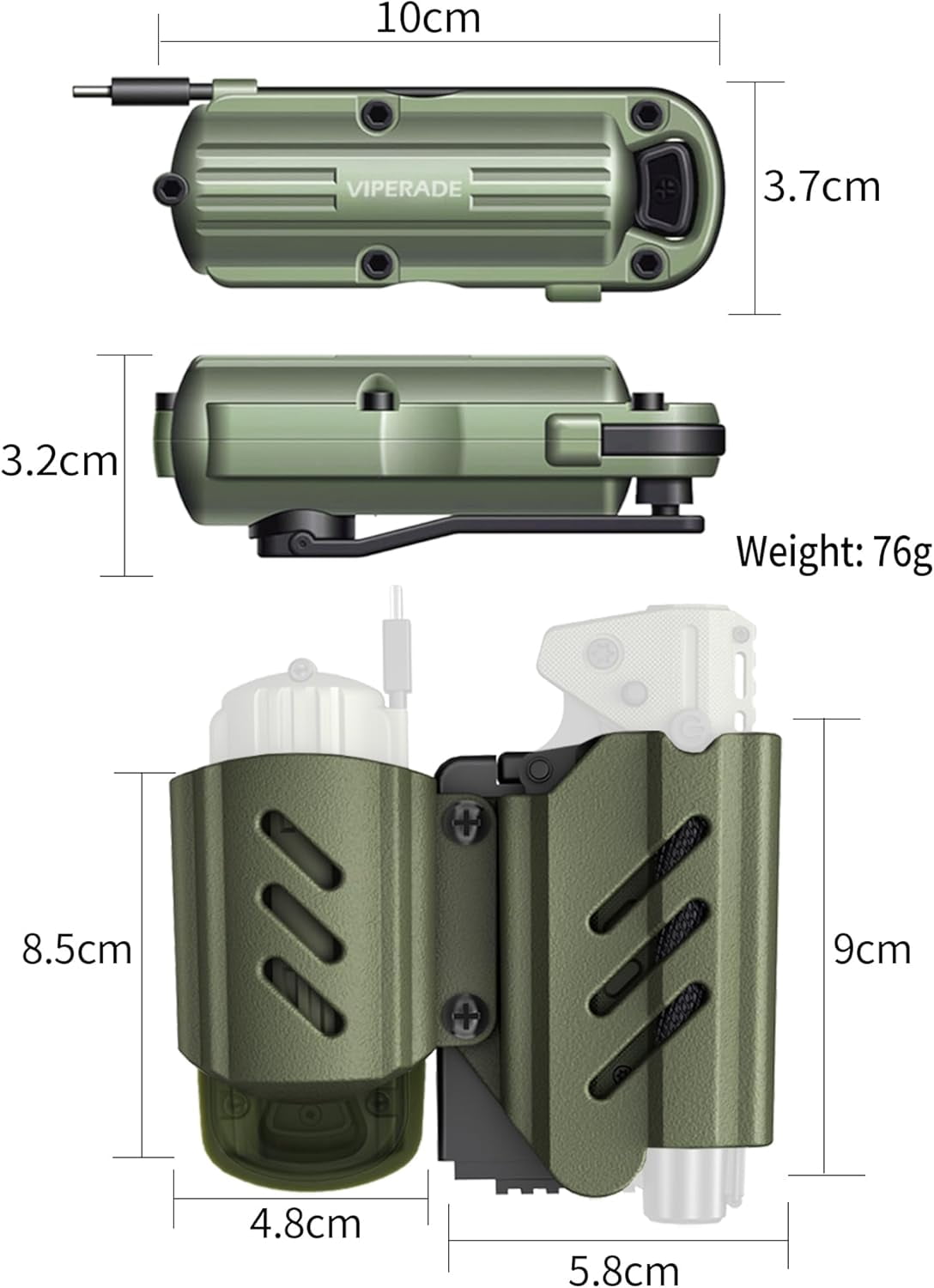 VIPERADE VAK6 Multitool with Folding Knife, LED Flashlight, Pulse Ignition and Hand Crank Generator, Pocket Knife for men, Rechargeable Flashlight with Belt Sheath (Green)