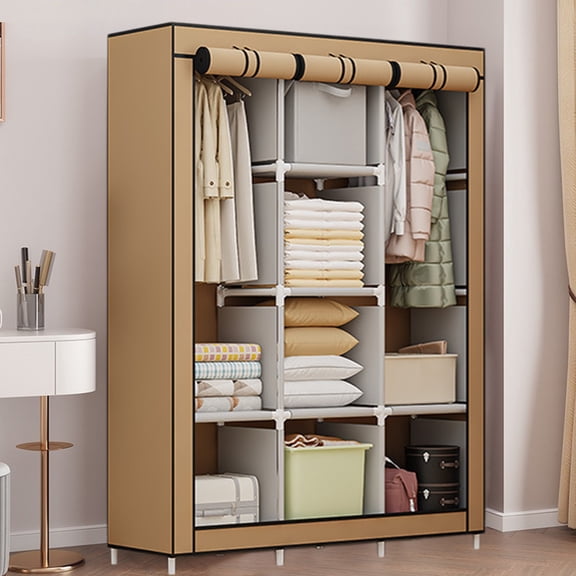 Closet Wardrobe, Portable Closet for Bedroom, Clothes Rail with Non-Woven Fabric Cover, Clothes Storage Organizer, 51 x 17.7 x 67 Inches, 8 Compartments,Multifunctional Cloth Closet Home Bedroom