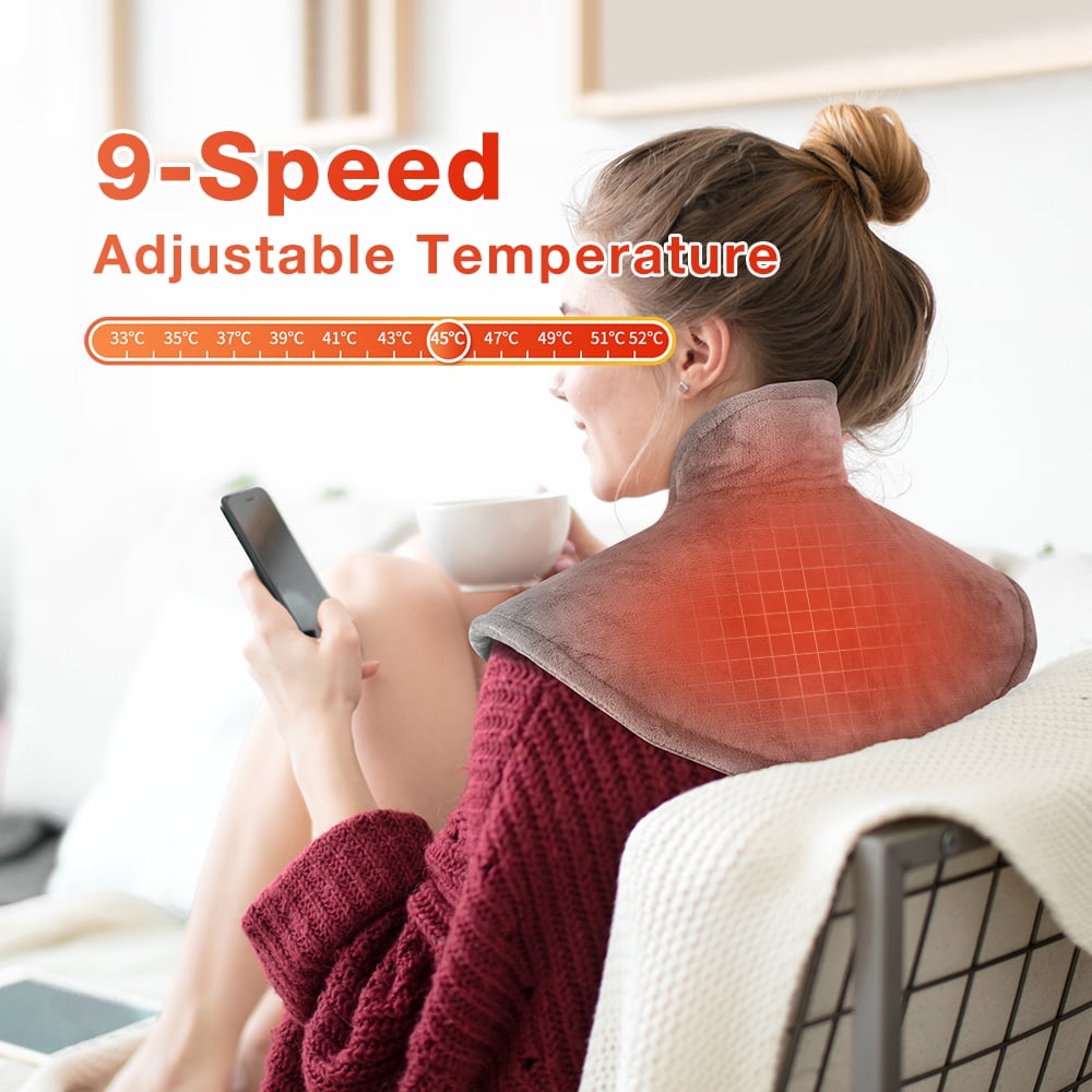 Heating Pad for Neck, Electric Heated Wrap with 4 Timing Settings, Electric Weighted Heating Pad with 9 Heat Setting, Auto Shut Off Hot Heated Pad with LCD Display, Machine Washable