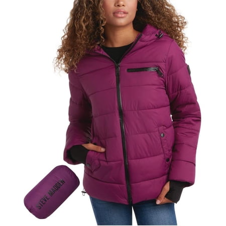 Steve Madden Women Winter Jacket - Packable Quilted Puffer Parka Coat Hooded Jacket for Women, S-XL