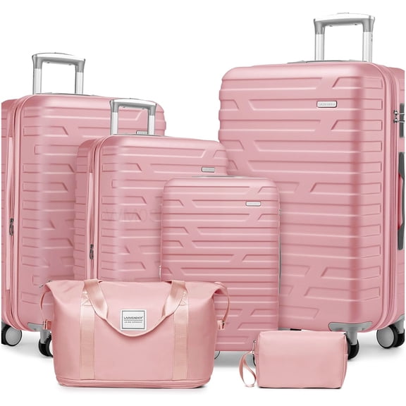 Light Pink Hardside Spinner Luggage Set 6pc, Expandable Suitcase with TSA Lock & Duffel Bag