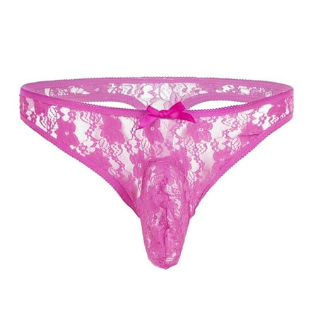 

B91xZ Lingerie For Women Briefs Lace Semi See through Floral T back Men Bikini Underwear Lingerie Vintage Garter Clips Hot Pink L