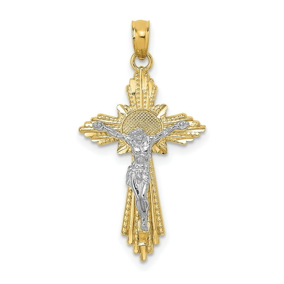 10K Two-Tone Gold Crucifix Pendant, Polished Religious Cross, 29 mm
