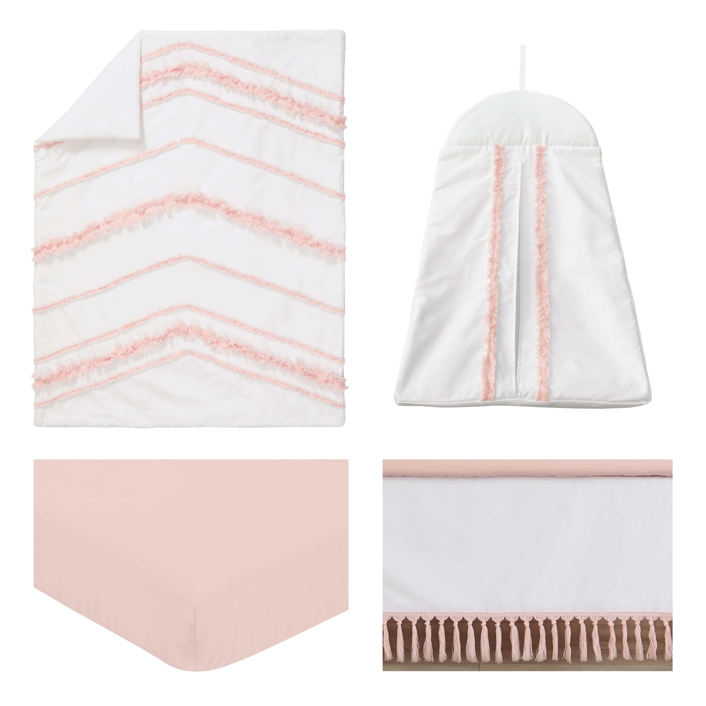 Sweet Jojo Designs Boho Fringe White and Pink 4 Piece Crib Bedding Set