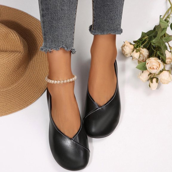 Purcolt Flats for Women Comfort Casual V-Cut Round Toe Slip On Ballet Shoes Lightweight Soft Sole Dress Shoes for Walking Work Office
