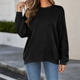 thumbnail image 5 of Women's Loose Fit Round Neck Long Sleeve Sweatshirt With Pocket Solid Color Pullover Comfy Casual Daily Wear | CSEONE,Black M, 5 of 7