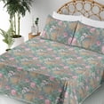 thumbnail image 3 of Ambesonne Floral Fitted & Flat Sheet with Shams 4 Pcs Set, Exotic Dried Leaves Print, Queen, Cadet Blue Pink Green, 3 of 5