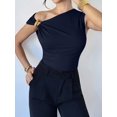 thumbnail image 5 of Women'S Off the Shoulder Tops Mental Elegant Asymmetrical Dressy Top Going Out Outfits Navy M, 5 of 9