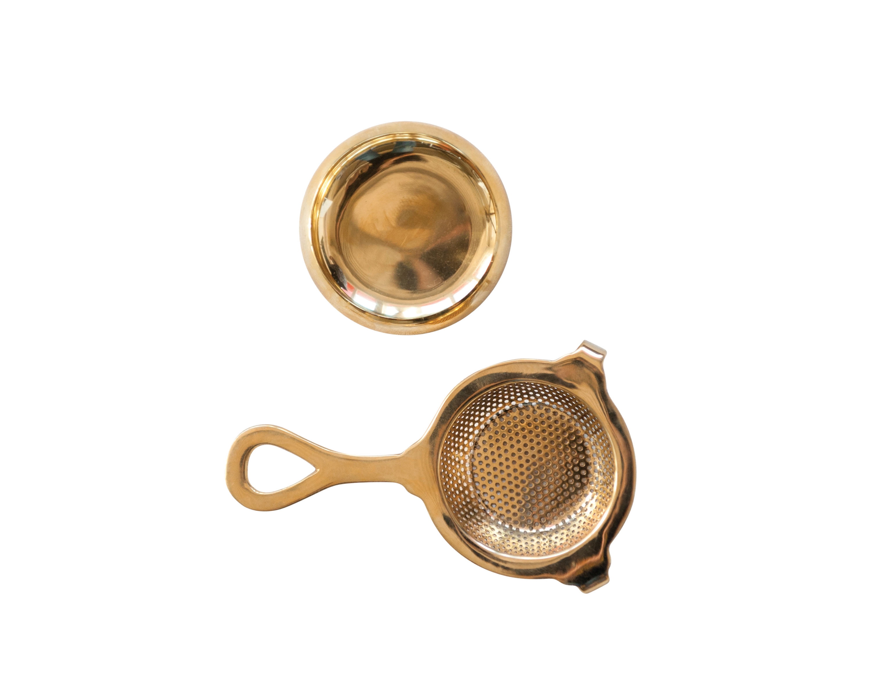 Creative CoOp Brass Tea Strainer with Holder (Set of 2 Pieces