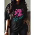 thumbnail image 3 of Women's T-Shirt Simple Cartoon Pink Flower Green Leaf Short Sleeve Casual Tee Classic Crew Neck T Shirt for Women Black, M, 3 of 7