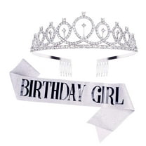 Birthday Girl Sash & Rhinestone Tiara Kit - Gold Glitter Birthday Gifts Birthday Sash for Women Birthday Party Supplies
