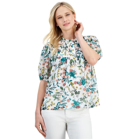 Nautica Jeans Womens Floral-Print Popover P White M