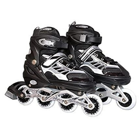 Vadlo 4 Wheels Adjustable Inline Skates Skating Shoes For Boys Kids Girls Skating Shoe Adjustable Roller Blades Age 6 To 15 Years Pu Strong Wheels Aluminium With Led Flash Light On Wheels | Black