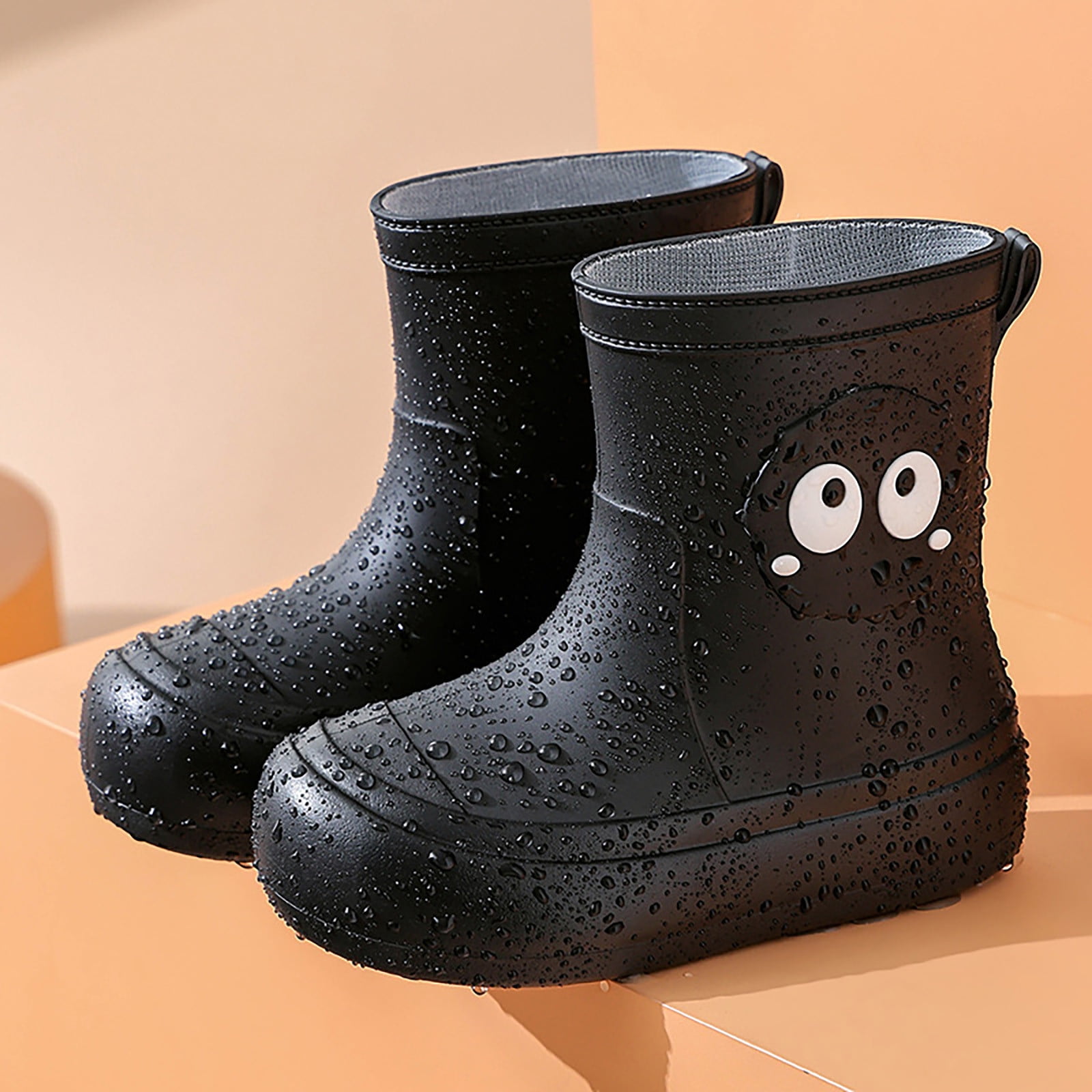 Yuncity Kids Rain Boots Boys Girls Children Female Elastic Mouth Textured Soles Non- Light Comfortable Rain Shoes Primary School Boots Footwear Black 12-13 Years