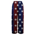 thumbnail image 5 of America 250 Pants for Women Patriotic Star USA Flag Print Elastic High Waist Pajama Bottoms Slit Baggy Wide Leg Relaxed Fit Home Wear Pants, #01 Red, XL, 5 of 6