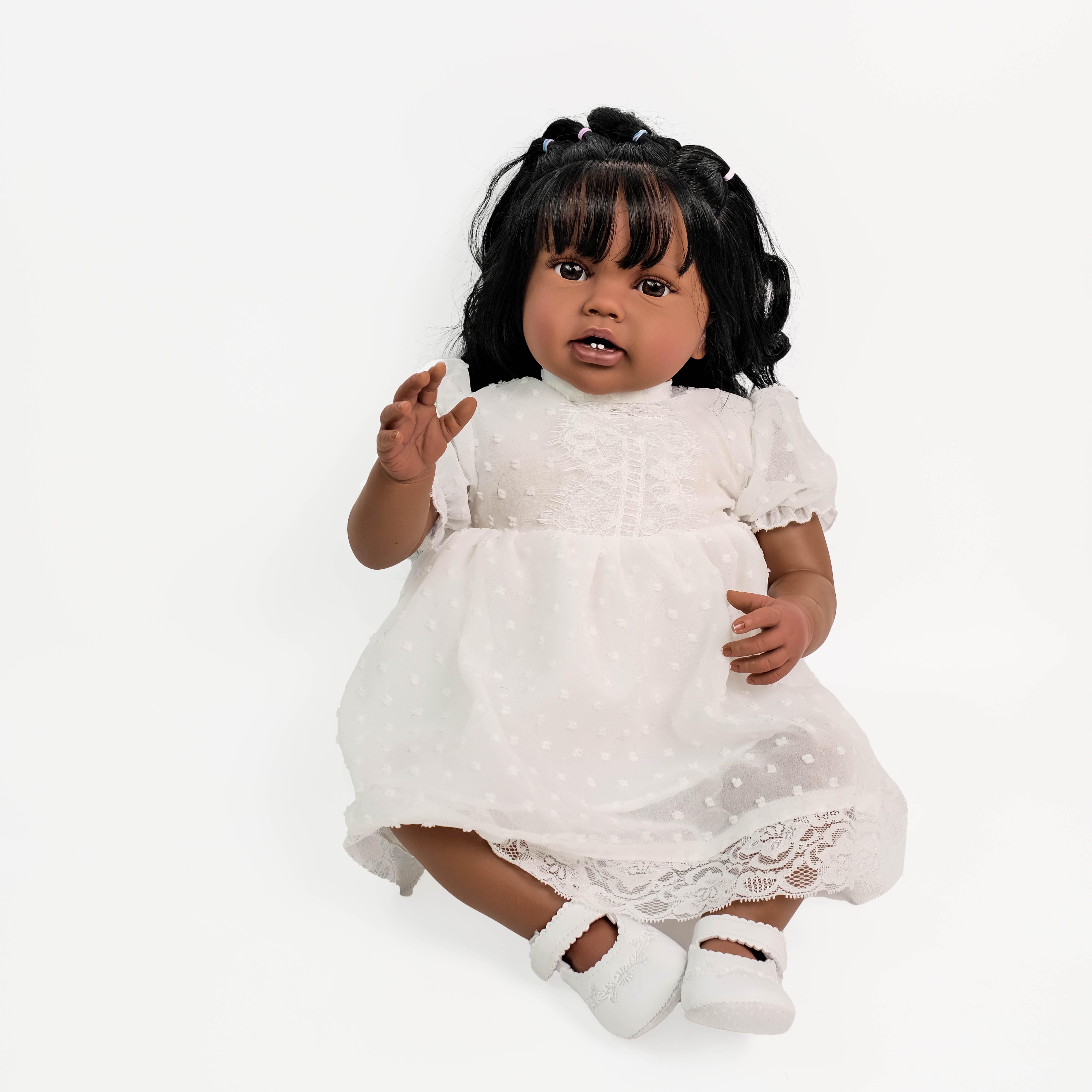 iCradle 24 Inch 58cm Black Skin Colour Baby Doll Toddler Girl African American Realistic Reborn Toddlers Dolls Soft Vinyl Cloth Body Lifelike Newborn Babies Doll Gift Toy for Kids Age 3+