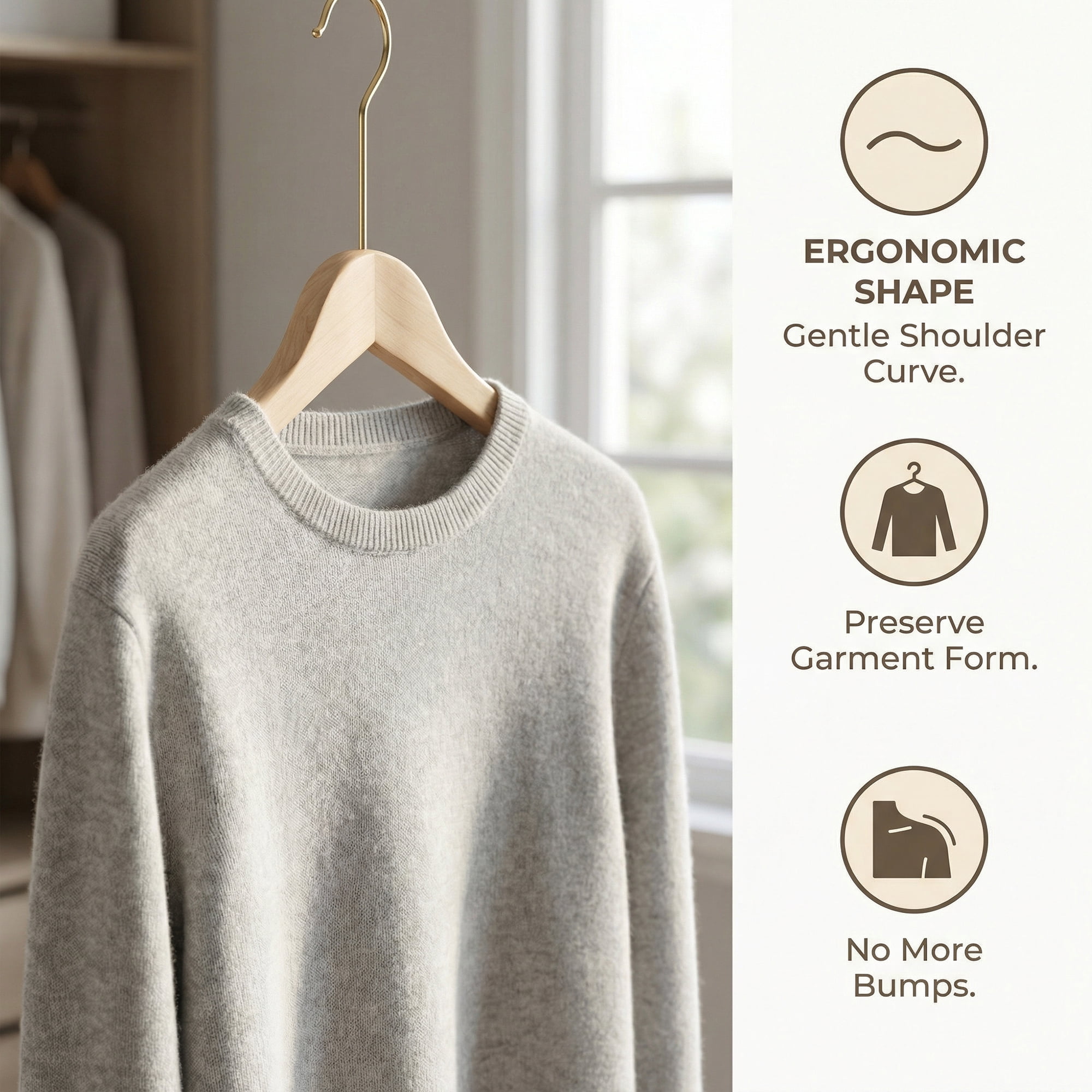 Unique Bargains 2 Pcs Wood Non-Slip Durable Space Saving Clothes Hangers Beige 15"x5.9"