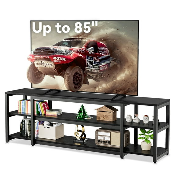 Aquzee 85 inch TV Stand, Entertainment Center for 70 75 80 85" TV, 75.2" Wide Wood Television Console Table for Living Room Bedroom Gaming Room, Black