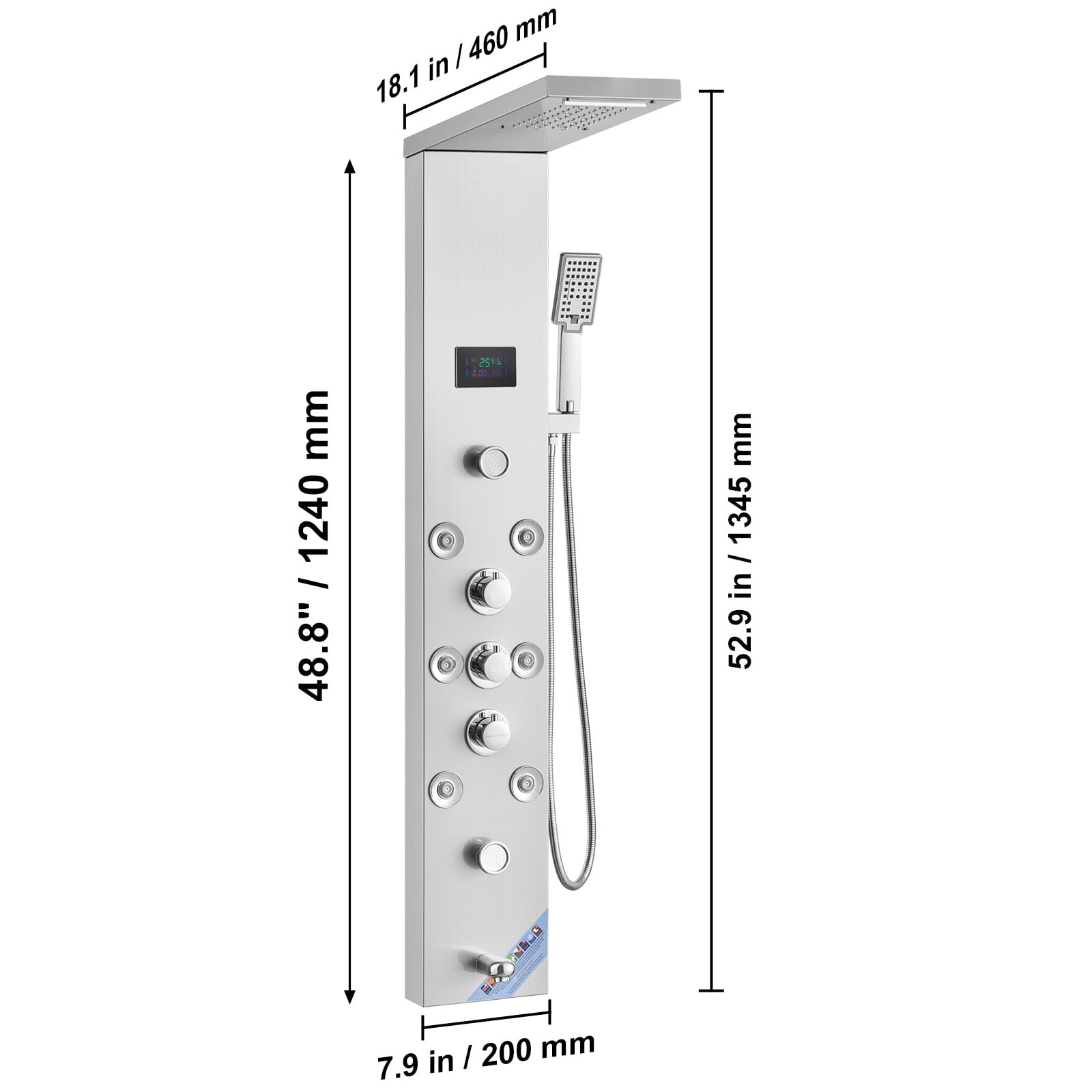 KFFKFF Shower Panel Tower System 6 Modes Hydroelectricity LED Stainless Steel