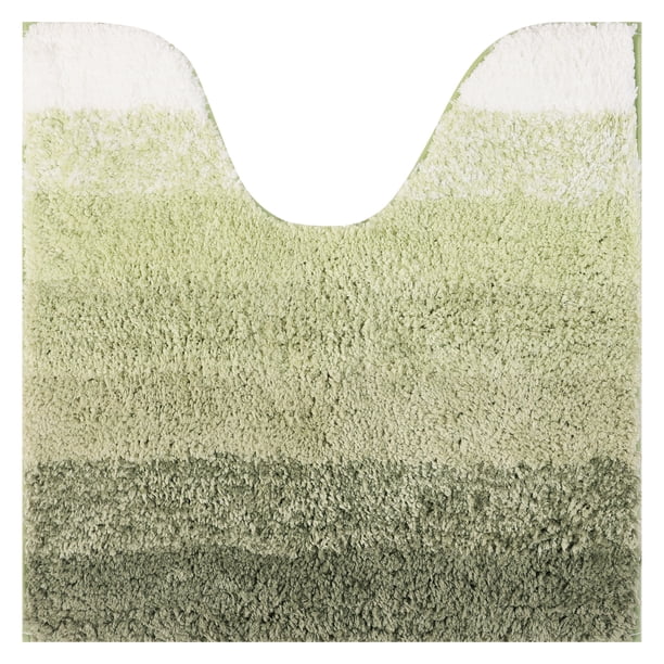 REGALWOVEN Alfombra de baño suave y absorbente, antideslizante, en forma de U y rectangular, tapete de baño a rayas verde 20" x 20"