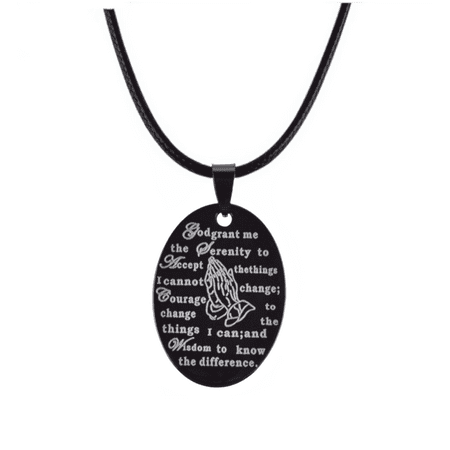 - Serenity Prayer With Praying Hands Stainless Steel Gunmetal Color Necklace Pendant, J-146-B