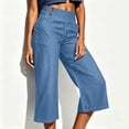 thumbnail image 4 of Oksale Denim Wide Leg Capris for Women Stretch High Waisted Jean Capri Pants with Pockets Loose Cozy Summer Vacation Outfits 2026 Light Blue M, 4 of 9