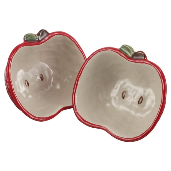 LOLIPPYY 2Pcs Apple Shaped Deep Ceramic Soup Bowls Red for Home Serving Fruit and Condiments