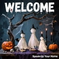 thumbnail image 4 of 3-Piece White Primitive Halloween Ghost Decor Set, Vintage Standing Ghosts on Wooden Base with Witch Hats, Spooky Indoor Table Centerpiece & Mantel Decoration, 4 of 9