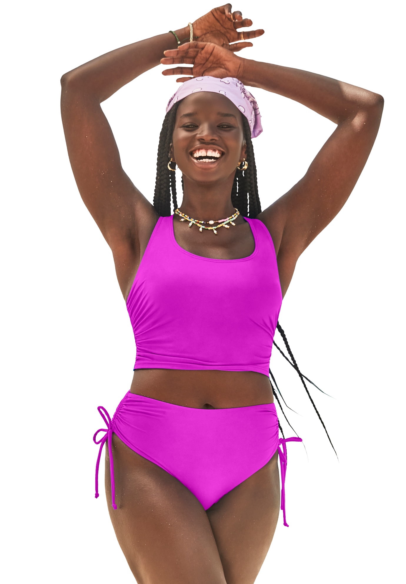 Swimsuits For All Women's Plus Size Cropped Racerback High Waist Side Tie  Tankini Set 16 Very Fuchsia, Very Fuchsia - Walmart.com
