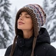 thumbnail image 2 of Winter Caps for Women Knit Vintage Print Hat with Ear Flap- Nordic Style Warm Cozy Outdoor Skiing Hat, 2 of 9