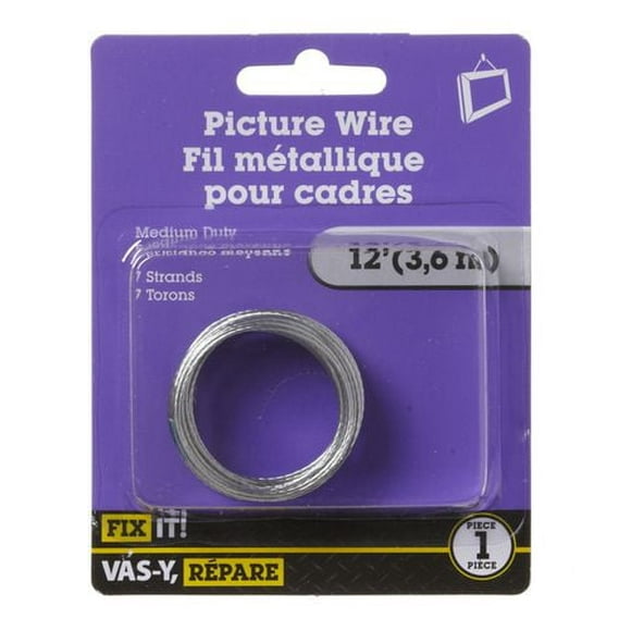 Fil pour cadres no.12, 7 brins 12 pieds Ces crochets pour cadres traditionnels représentent le choix le plus économique pour toutes les pièces murales. Adéquats pour les éléments de décoration légers et les travaux simples.