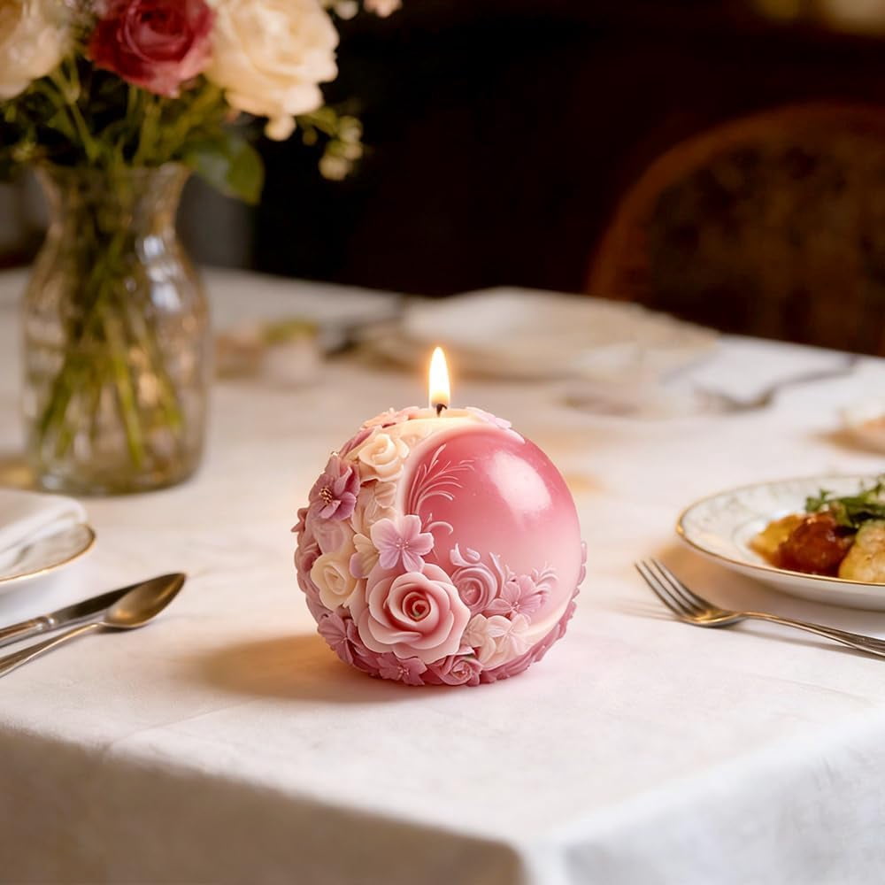 Spherical Moon Flower Silicone Mold Candle Molds for Crafts 3D Silicone Molds with Moon Rose Relief Home Decorations Flower Candle Mold DIY Soap Gypsum Scented Candles Resin Casting Ornaments Mould