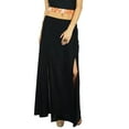 thumbnail image 4 of Bimba Women Black Pencil Long Skirt Side Slit Rayon Skirt, 4 of 6