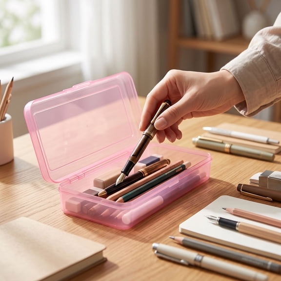 Plastic Hard Clear Color Pencil box Case, Colored Cute Pen Marker Crayon Case Box, Office Art Supplies Storage Organizer Box