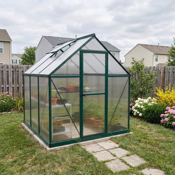 Palram - Canopia Mythos 6' x 6' Polycarbonate/Aluminum Walk-In Greenhouse – Green - with Roof Vent